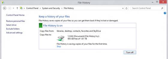 Как включить историю файлов в Windows 8