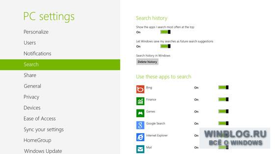 Закрепление любимых приложений в панели поиска Windows 8