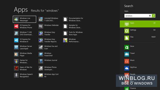 Закрепление любимых приложений в панели поиска Windows 8