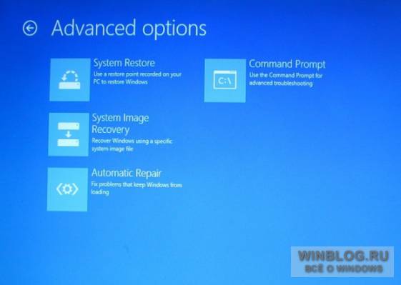 Использование диска восстановления Windows 8