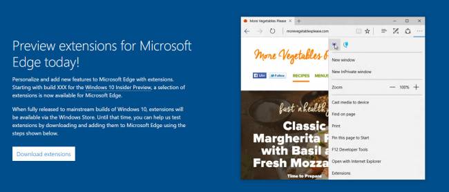 Расширения для Microsoft Edge ненадолго показали