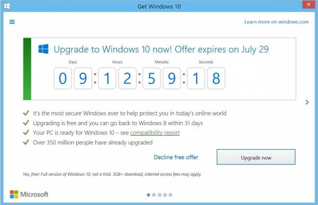 Бесплатное обновление до Windows 10: пошел обратный отсчет