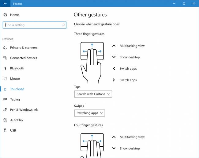 В Windows 10 добавили новые настройки тачпада