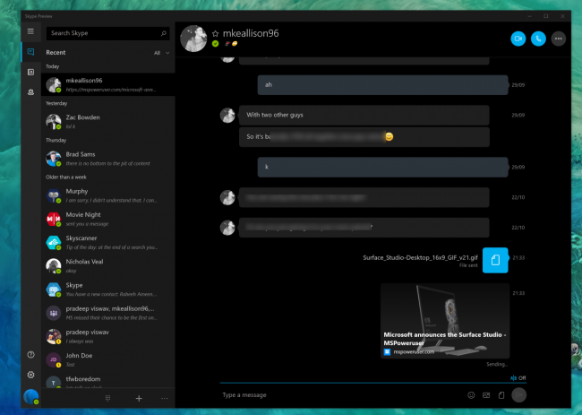 Skype Preview сделали удобнее